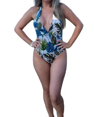 Tropical Green Patterned Bodysuit Bikini