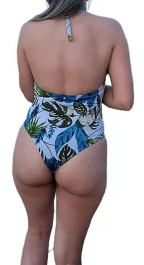 Tropical Green Patterned Bodysuit Bikini