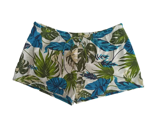 Tropical Printed Loose Beach Shorts- White