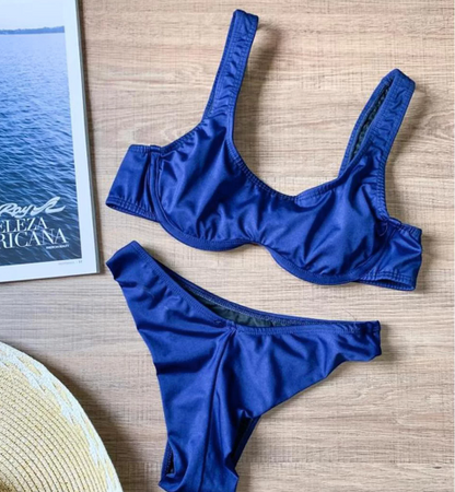 Aro Underwire Bikini Top + Double String Bottoms - Blue